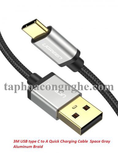 Ugreen 60481 0.5M màu đen cáp USB type C hỗ trợ sạc nhanh đầu mạ vàng 24k US174 30060481